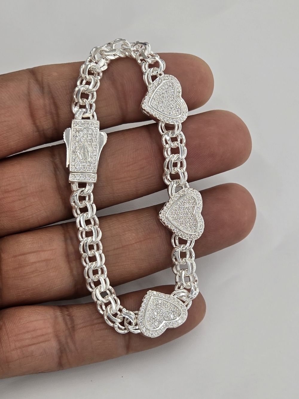 925 Sterling Silver Heart Chino Link Bracelet